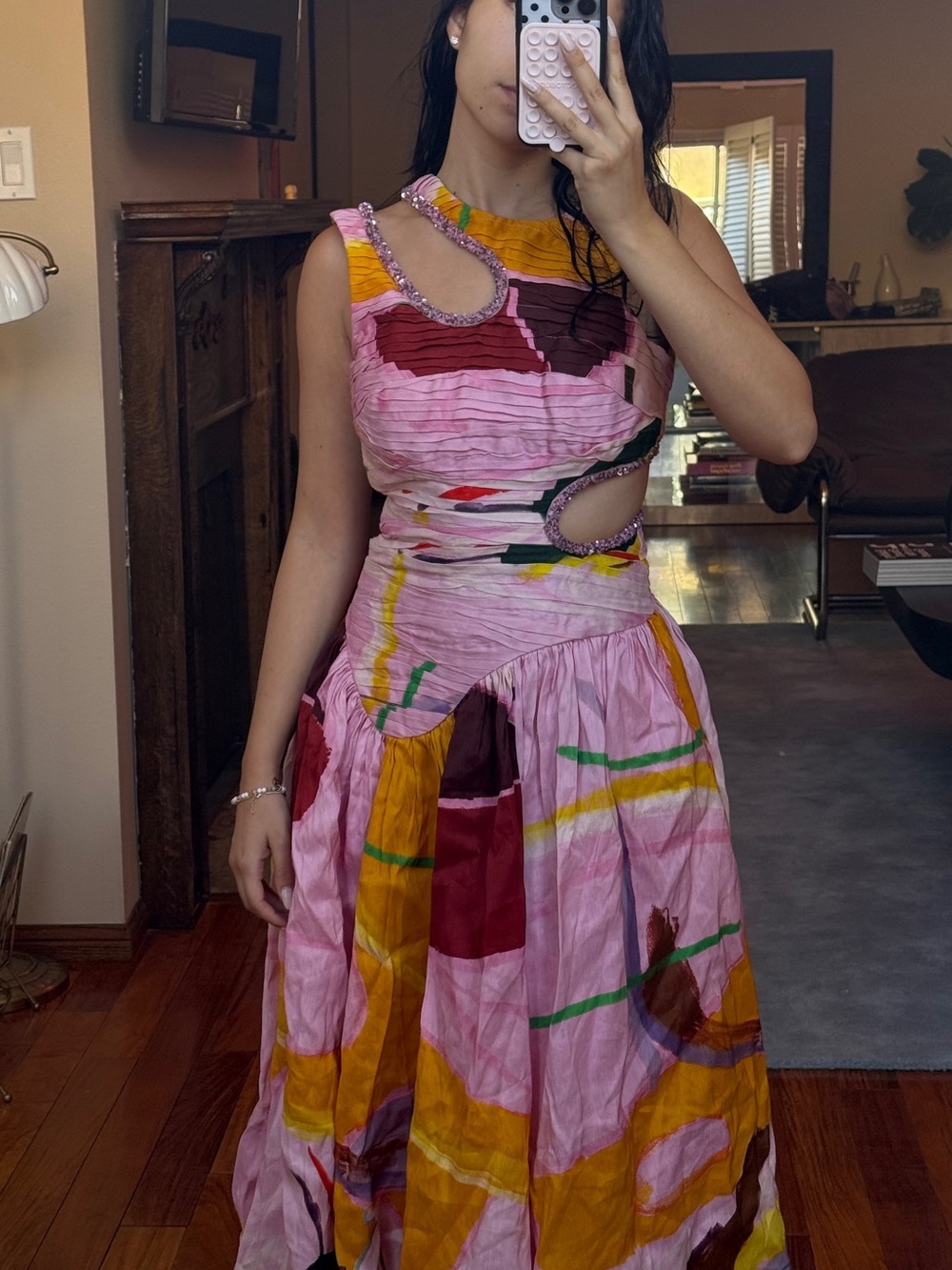 Aje Pink Multicolor Cutout Midi Dress